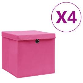 Cutii depozitare cu capac, 4 buc., roz, 28x28x28 cm