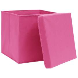 Cutii depozitare cu capac, 4 buc., roz, 28x28x28 cm, 3 image