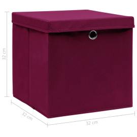 Cutii depozitare cu capac 10 buc. roșu închis 32x32x32cm textil, 6 image