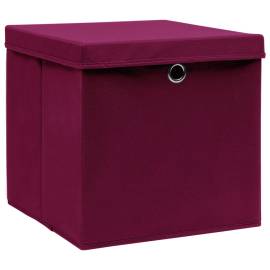Cutii depozitare cu capac 10 buc. roșu închis 32x32x32cm textil, 2 image