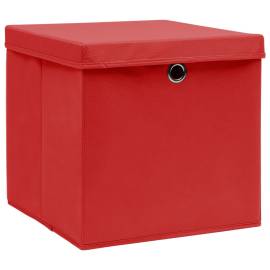 Cutii depozitare cu capace, 10 buc., roșu, 32x32x32 cm, textil, 2 image