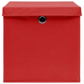 Cutii depozitare cu capace, 10 buc., roșu, 32x32x32 cm, textil, 4 image