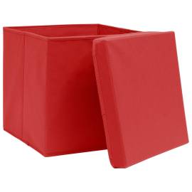 Cutii depozitare cu capace, 10 buc., roșu, 32x32x32 cm, textil, 3 image