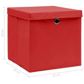 Cutii depozitare cu capace, 4 buc., roșu, 32x32x32 cm, textil, 6 image