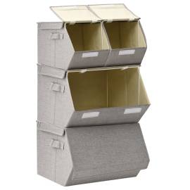 Set cutii depozitare stivuibile, 4 buc., gri, țesătură, 7 image