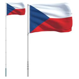Steag cehia și stâlp din aluminiu, 5,55 m, 2 image