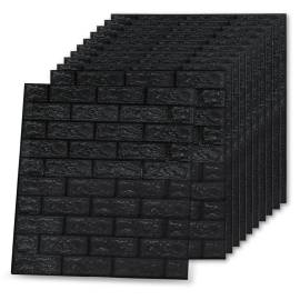 Tapet de perete autocolant, model cărămizi 3d, 40 buc., negru, 4 image