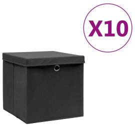 Cutii de depozitare cu capac, 10 buc., negru, 28x28x28 cm