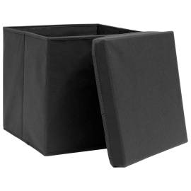 Cutii de depozitare cu capac, 10 buc., negru, 28x28x28 cm, 3 image