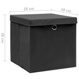 Cutii de depozitare cu capac, 10 buc., negru, 28x28x28 cm, 6 image