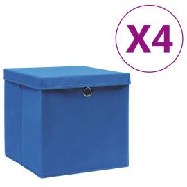 Cutii depozitare cu capac, 4 buc., albastru, 28x28x28 cm