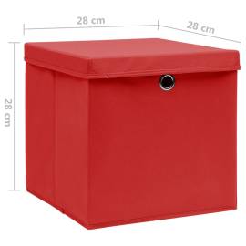 Cutii depozitare cu capac, 4 buc., roșu, 28x28x28 cm, 6 image