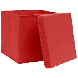Cutii depozitare cu capac, 4 buc., roșu, 28x28x28 cm, 3 image