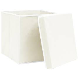 Cutii depozitare cu capace, 4 buc., alb, 32x32x32 cm, textil, 4 image