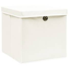 Cutii depozitare cu capace, 4 buc., alb, 32x32x32 cm, textil, 3 image