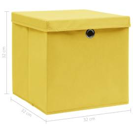 Cutii depozitare cu capace, 4 buc., galben, 32x32x32 cm, textil, 6 image