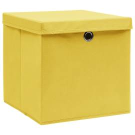 Cutii depozitare cu capace, 4 buc., galben, 32x32x32 cm, textil, 2 image