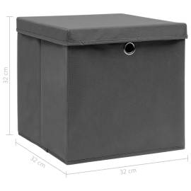 Cutii depozitare cu capace, 4 buc., gri, 32x32x32 cm, textil, 6 image