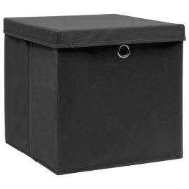 Cutii depozitare cu capace, 4 buc., negru, 32x32x32 cm, textil, 2 image