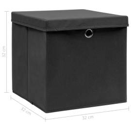 Cutii depozitare cu capace, 4 buc., negru, 32x32x32 cm, textil, 6 image