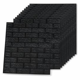Tapet de perete autocolant, model cărămizi 3d, 10 buc., negru, 4 image