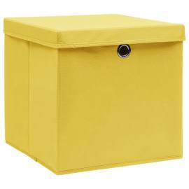 Cutii depozitare cu capac, 10 buc., galben, 32x32x32 cm, textil, 2 image