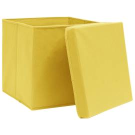 Cutii depozitare cu capac, 10 buc., galben, 32x32x32 cm, textil, 3 image