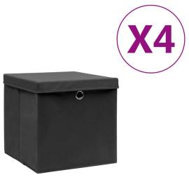 Cutii depozitare cu capac, 4 buc., negru, 28 x 28 x 28 cm