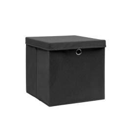 Cutii depozitare cu capac, 4 buc., negru, 28 x 28 x 28 cm, 2 image