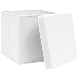 Cutii depozitare cu capace, 10 buc., alb, 32x32x32 cm, textil, 3 image