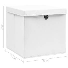 Cutii depozitare cu capace, 10 buc., alb, 32x32x32 cm, textil, 6 image