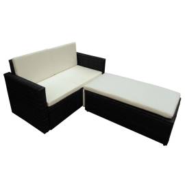 Set mobilier de grădină cu perne, 2 piese, negru, poliratan, 3 image