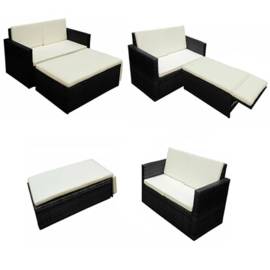 Set mobilier de grădină cu perne, 2 piese, negru, poliratan, 4 image