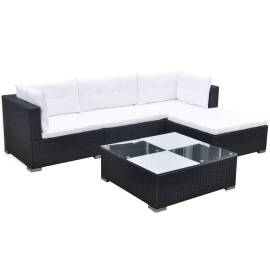 Set mobilier de grădină cu perne, 5 piese, negru, poliratan