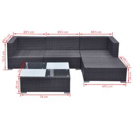 Set mobilier de grădină cu perne, 5 piese, negru, poliratan, 11 image