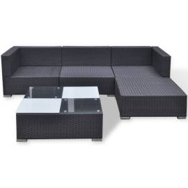 Set mobilier de grădină cu perne, 5 piese, negru, poliratan, 5 image