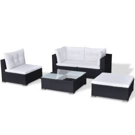 Set mobilier de grădină cu perne, 5 piese, negru, poliratan, 3 image