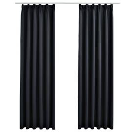 Draperii opace cu cârlige, 2 buc., negru, 140 x 245 cm, 2 image