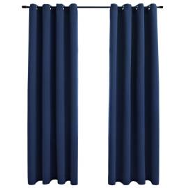 Draperii opace cu inele metalice, 2 buc, albastru, 140 x 175 cm, 2 image
