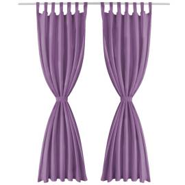 Draperii micro-satin cu bride, 2 buc, 140 x 245 cm, violet, 2 image