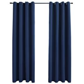 Draperii opace cu inele metalice, 2 buc, albastru, 140 x 245 cm, 2 image