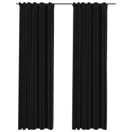 Draperii opace aspect in, cârlige, 2 buc., antracit, 140x245 cm, 2 image