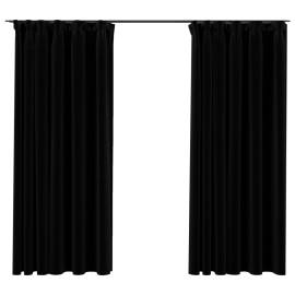 Draperii opace aspect in, cârlige, 2 buc., negru, 140 x 175 cm, 2 image