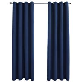 Draperii opace cu inele metalice, 2 buc, albastru, 140 x 225 cm, 2 image