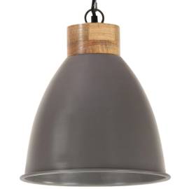 Lampă suspendată industrială, gri, 35 cm, lemn masiv&fier, e27, 2 image