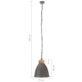 Lampă suspendată industrială, gri, 35 cm, lemn masiv&fier, e27, 9 image