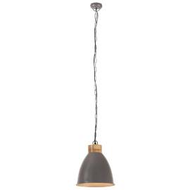 Lampă suspendată industrială, gri, 35 cm, lemn masiv&fier, e27, 4 image
