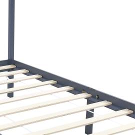 Cadru de pat cu baldachin, gri, 120x200 cm, lemn masiv de pin, 5 image