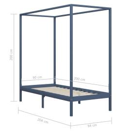 Cadru pat cu baldachin, gri, 90x200 cm, lemn masiv de pin, 7 image