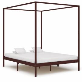 Cadru pat cu baldachin, maro închis, 180x200cm, lemn masiv pin